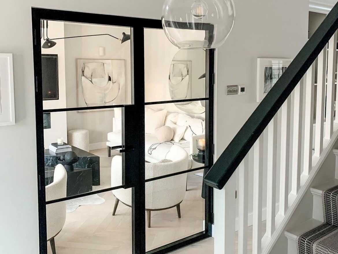 internal doors with steel look frame installed in a modern home